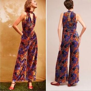 Maeve Anthropologie Vibrant Velvet Jumpsuit